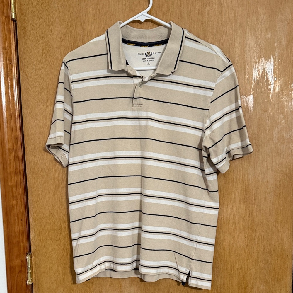 Club Room Men's Polo with Beige and White Stripes